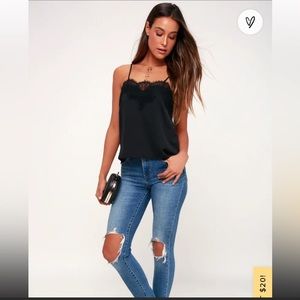 Lightly used Lacey trimmed faux silky adjustable strapped tank